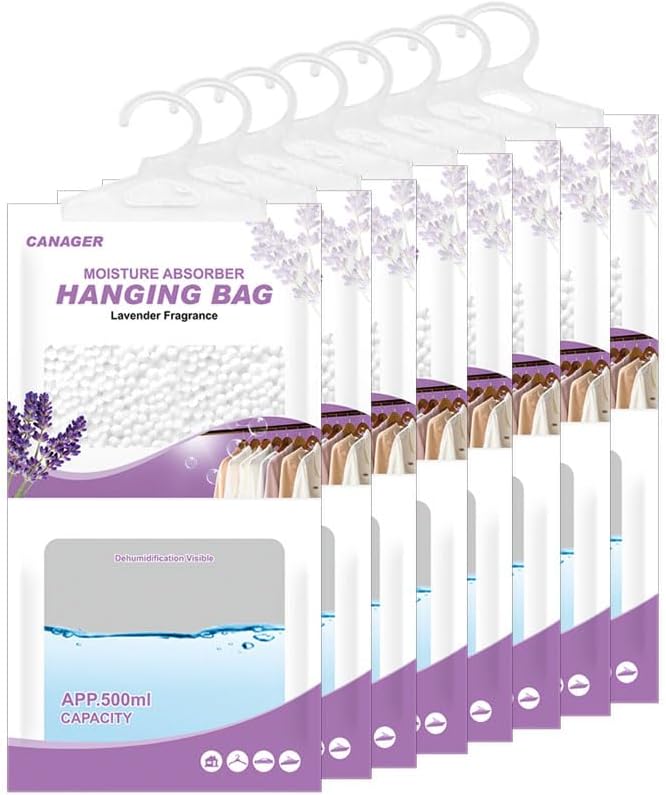 CANAGER Hanging Moisture Absorber, Lavender Vanilla Moistureproof Hanging Bag, Dehumidifier Bag (8 packs) Hanging Closet Dehumidifier Bags, Moisture Absorb 12.5 oz. - Image 1